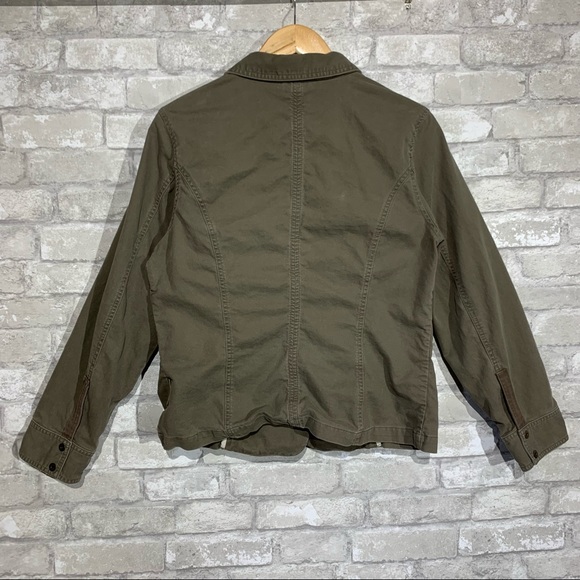 COLUMBIA WOMENS MILITARY STYLE COTTON JACKET BLAZER. OLIVE GREEN. SIZE LARGE. - Picture 2 of 8
